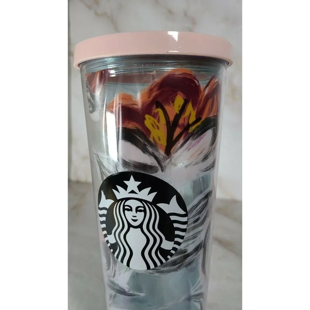 2019 Starbucks Pink Peony Floral‎ Venti 24 Oz Tumbler Pink Lid NO STRAW